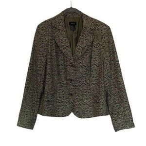 RQT Zebra Print Blazer Womens Size 16 Green Lined Long Sleeve Suit Jacket Office